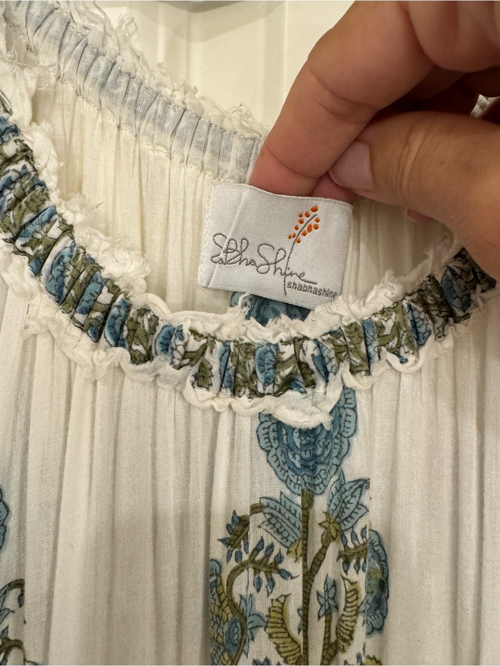 White Tiered Maxi Dress with Blue & Olive Floral Print - Picture 2 of 4